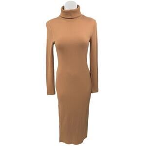 Rosie Brown Rib Knit Long Sleeve Turtleneck Maxi Bodycon Sweater Dress Size M